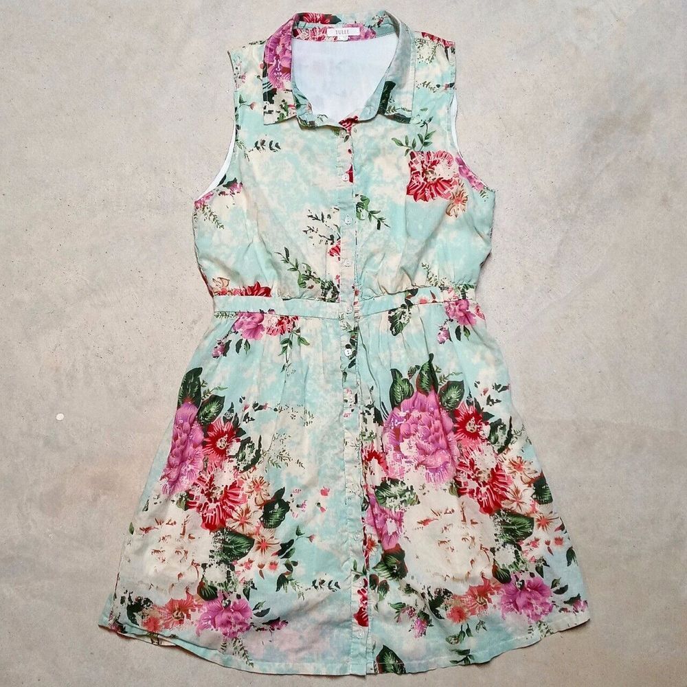 TULLE Brand Sleeveless Floral Rose Summer Spring Dress - Size Large - Picture 1 of 8